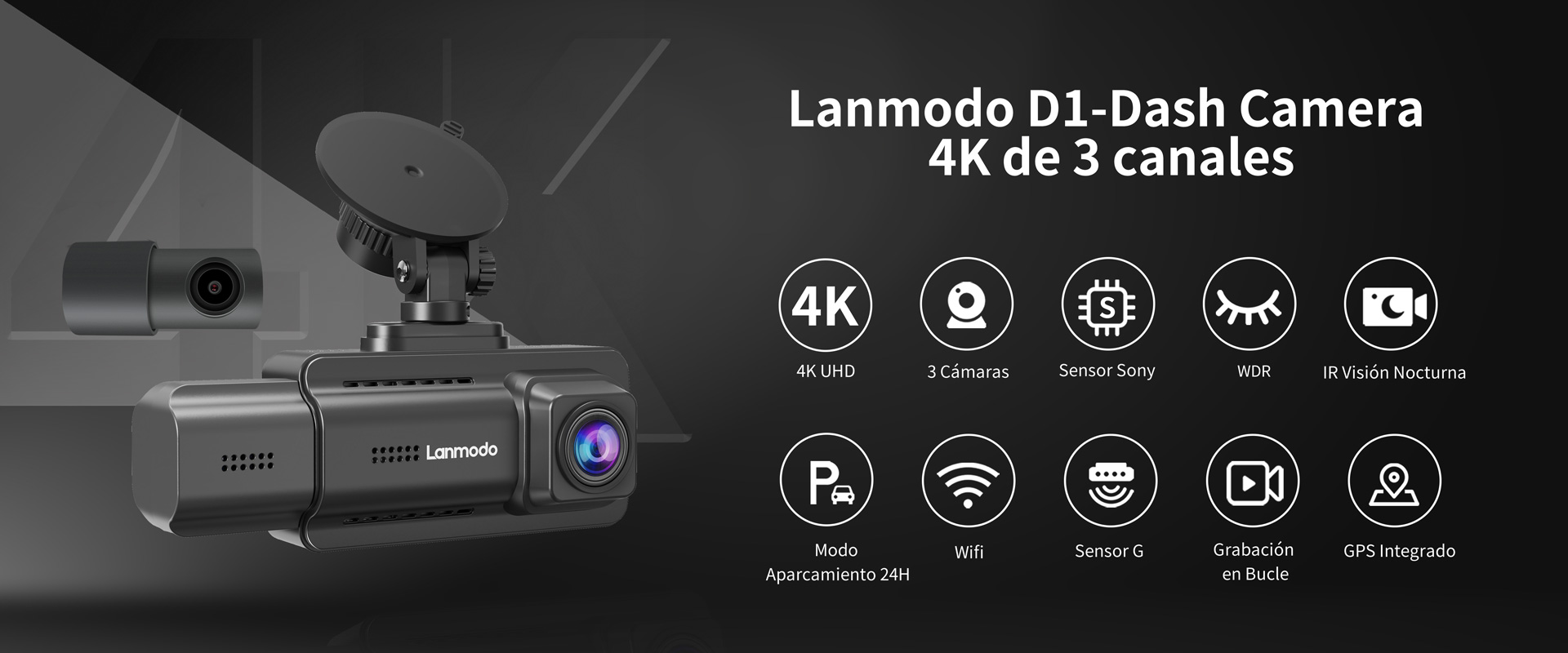 Lanmodo D1Dash Camera 4K de 3 Canales